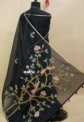 Black Pearl - Pure Kota silk with hand painted floral work saree design 1